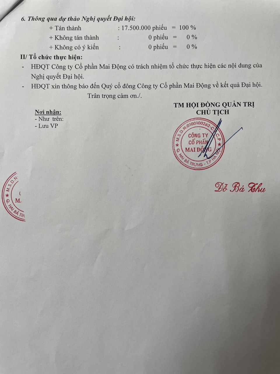 Thông báo kết quả Đại hội đồng cổ đông 2023
